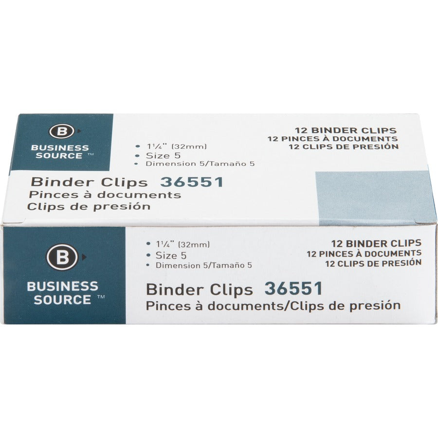 Business Source Fold-back Binder Clips - Medium - 1.3" Length x 1.3" Width - 0.63" Size Capacity - Black - Steel - 12 / 