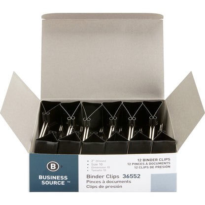 Business Source Fold-back Binder Clips - Large - 2" Length x 2" Width - 1" Size Capacity - Black - Steel - 12 / Dozen