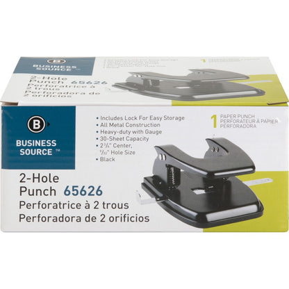 Business Source Heavy-duty 2-Hole Punch - 2 Punch Head(s) - 30 Sheet of 20lb Paper - 9/32" Punch Size - Round Shape - St