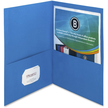 Business Source Letter Recycled Pocket Folder - 8 1/2" x 11" - 100 Sheets Capacity - 2 Inside Front & Back Pocket - Pape