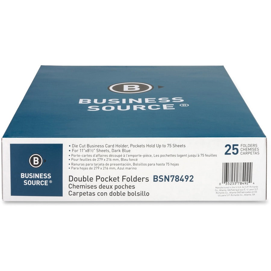 Business Source Letter Recycled Pocket Folder - 8 1/2" x 11" - 100 Sheets Capacity - 2 Inside Front & Back Pocket - Pape