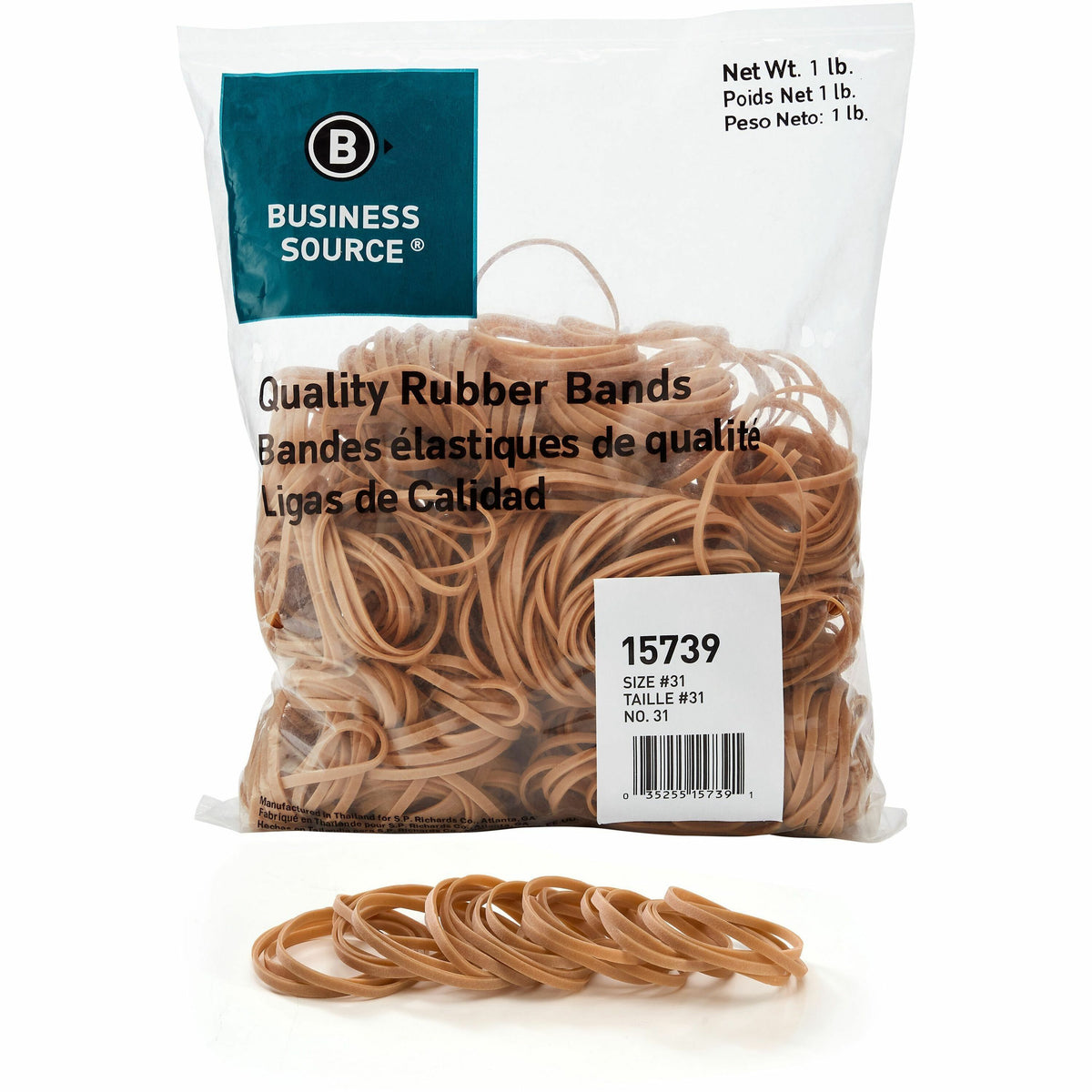 Business Source Quality Rubber Bands - Size: #31 - 2.5" Length x 0.1" Width - Sustainable - Rubber - Crepe - 850 / Pack