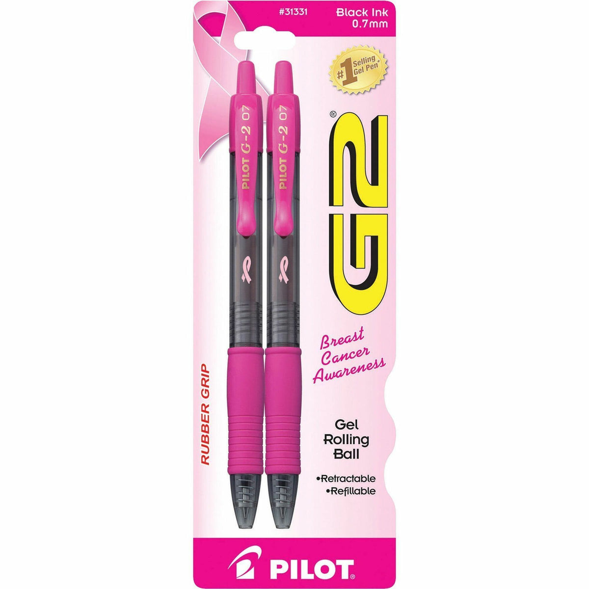 G2 Gel Rollingball Pens - Fine 0.7mm Point Size - Refillable - Retractable - Black Gel-based Ink - Black, Pink Barrel - 