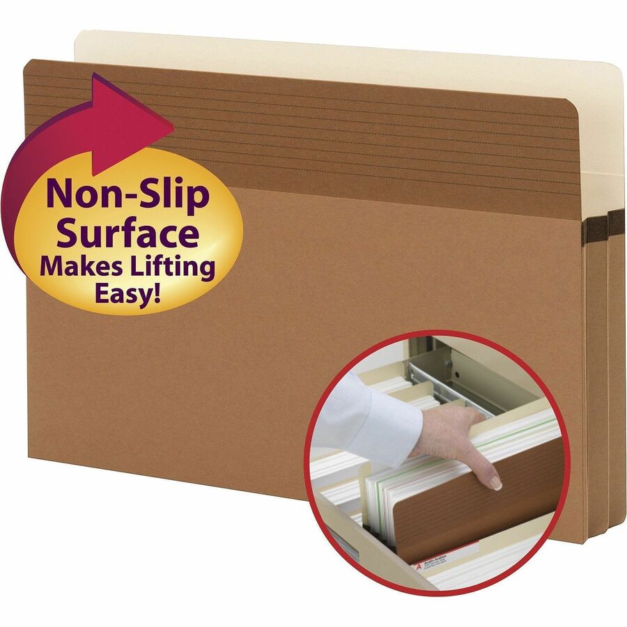 Smead Easy Grip Straight Tab Cut Legal Recycled File Pocket - 8 1/2" x 14" - 1 3/4" Expansion - Redrope - 25 / Box