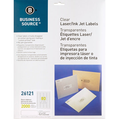 Business Source Clear Return Address Laser Labels - 1/2" Height x 1 3/4" Width - Permanent Adhesive - Rectangle - Laser 