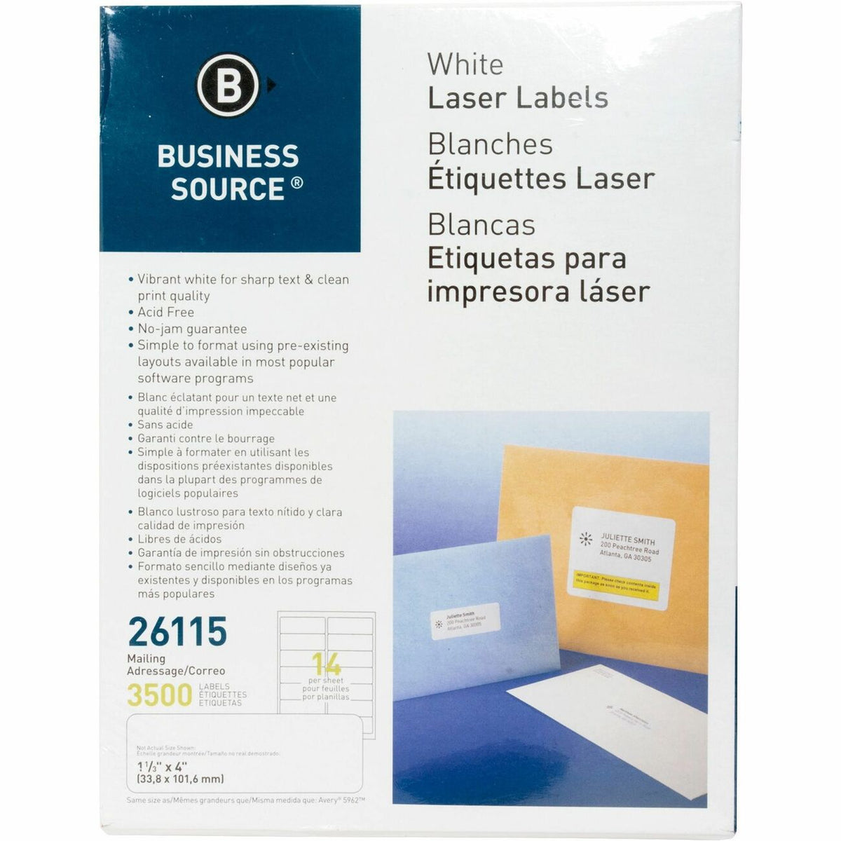 Business Source Bright White Premium-quality Address Labels - 1 1/3" Width x 4" Length - Permanent Adhesive - Rectangle 