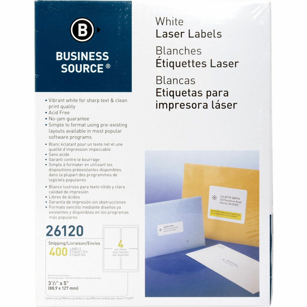 Business Source Bright White Premium-quality Address Labels - 3 1/2" Width x 5" Length - Permanent Adhesive - Rectangle 