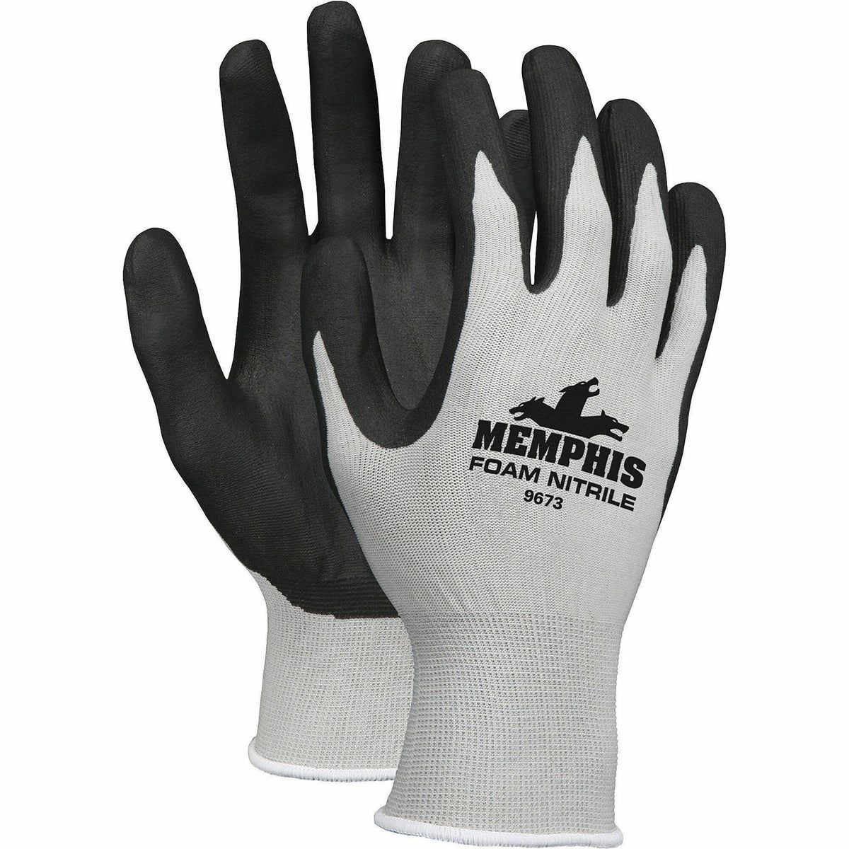 Memphis MCR Safety Nitrile Coated Knit Gloves - Cut, Abrasion Protection - Nitrile Foam Coating - Small Size - Nylon - B