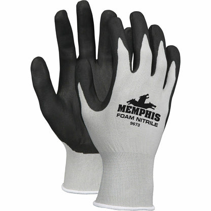Memphis MCR Safety Nitrile Coated Knit Gloves - Cut, Abrasion Protection - Nitrile Foam Coating - Small Size - Nylon - B