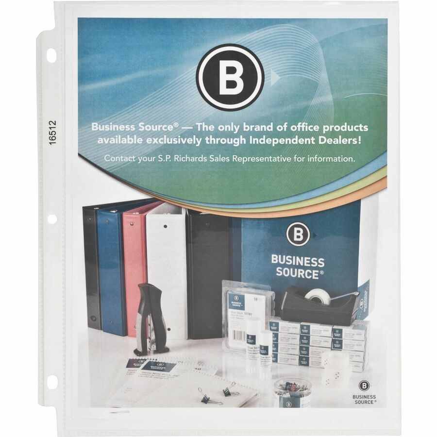 Business Source Sheet Protectors - 3.3 mil Thickness - For Letter 8 1/2" x 11" Sheet - 3 x Holes - Ring Binder - Top Loa