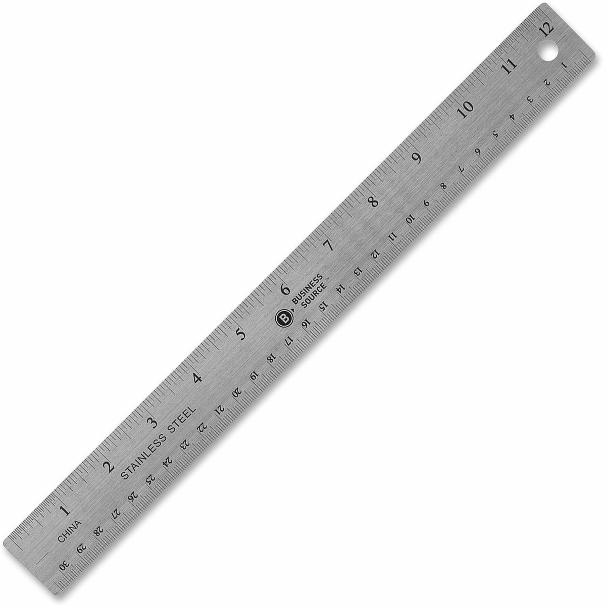 Business Source Nonskid Stainless Steel Ruler - 12" Length - 1/16, 1/32 Graduations - Metric Measuring System - Stainles