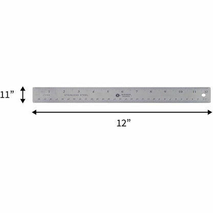 Business Source Nonskid Stainless Steel Ruler - 12" Length - 1/16, 1/32 Graduations - Metric Measuring System - Stainles