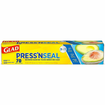 Glad 70 Square Foot Press'n Seal Food Plastic Wrap - 11.80" Width x 71.10 ft Length - Durable, Freezer Safe, Microwave S