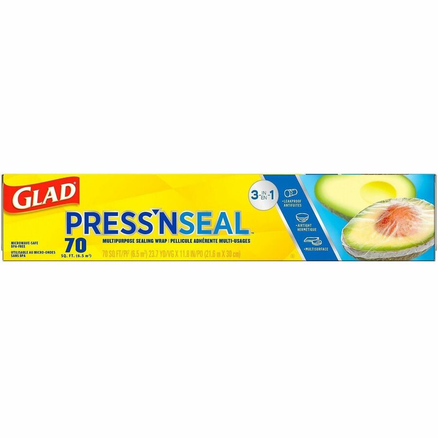 Glad 70 Square Foot Press'n Seal Food Plastic Wrap - 11.80" Width x 71.10 ft Length - Durable, Freezer Safe, Microwave S