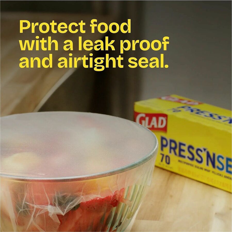Glad 70 Square Foot Press'n Seal Food Plastic Wrap - 11.80" Width x 71.10 ft Length - Durable, Freezer Safe, Microwave S