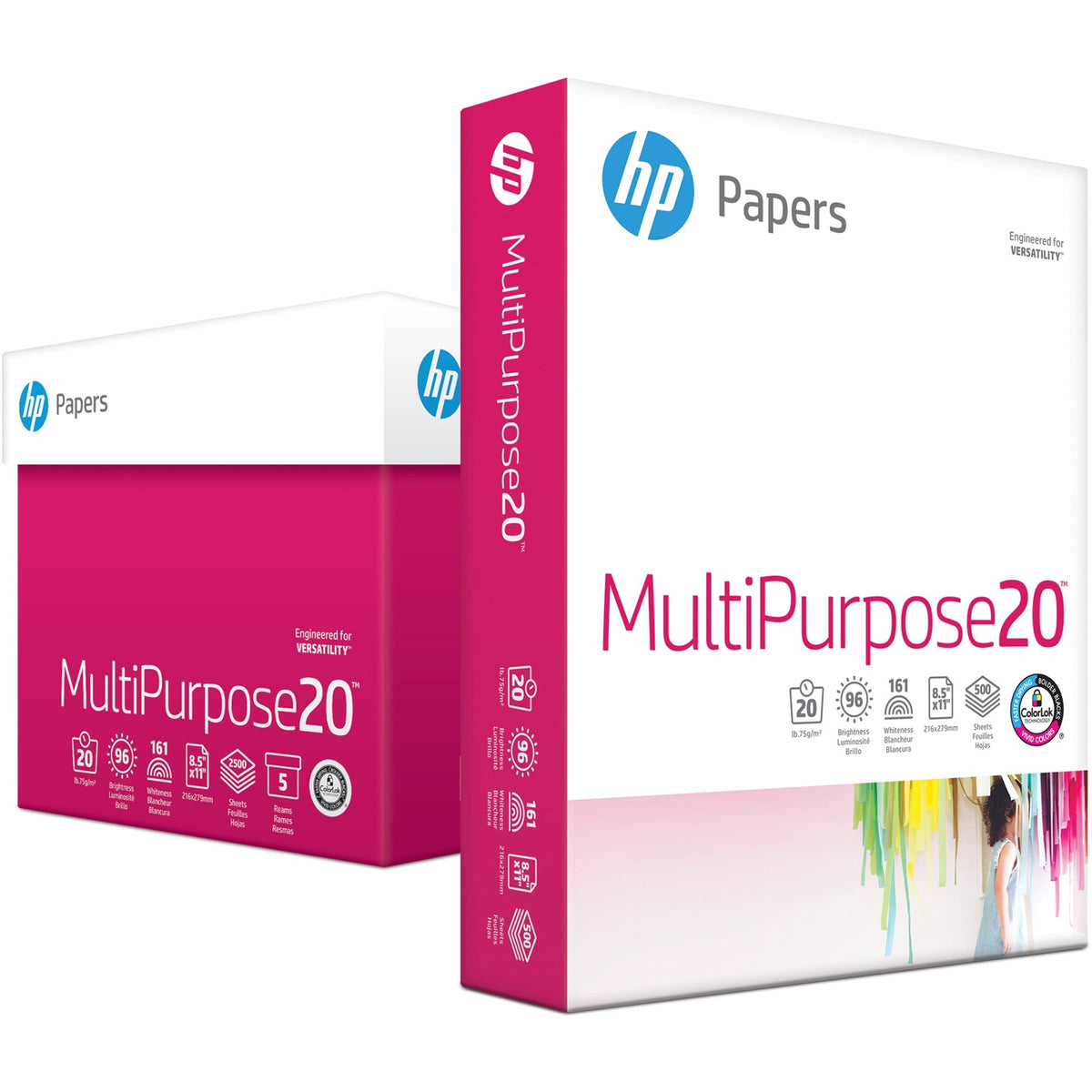 HP Papers Multipurpose20 Copy Paper - White - 96 Brightness - Letter - 8 1/2" x 11" - 20 lb Basis Weight - Smooth - 5 / 