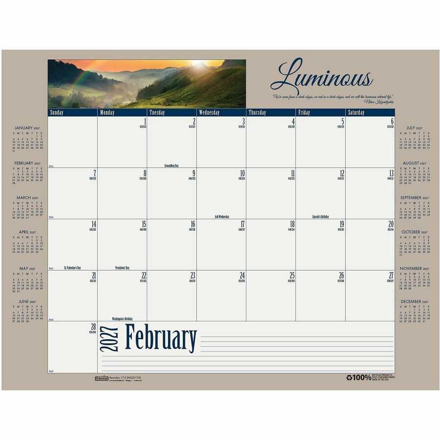 House of Doolittle Earthscapes Motivational Desk Pad - Julian Dates - Monthly - 12 Month - January 2027 to December 2027