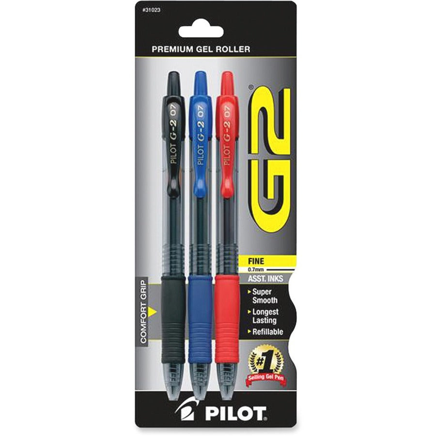 G2 Premium Gel Ink Retractable Pens - Fine 0.7mm Point Size - Refillable - Retractable - Black, Blue, Red Gel-based Ink 