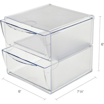 Deflecto Stackable Cube Organizer - 2 Drawer(s) - 6" Height x 6" Width x 7.50" Depth - Desktop - Stackable - Clear - Pla