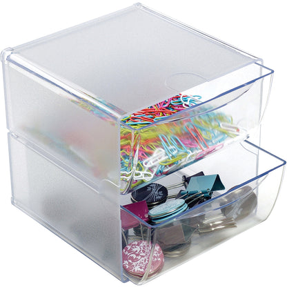 Deflecto Stackable Cube Organizer - 2 Drawer(s) - 6" Height x 6" Width x 7.50" Depth - Desktop - Stackable - Clear - Pla