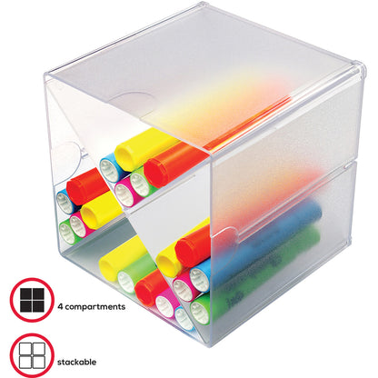 Deflecto Stackable Cube Organizer - 4 Compartment(s) - 6" Height x 6" Width x 7.25" Depth - Desktop - Stackable - Clear 