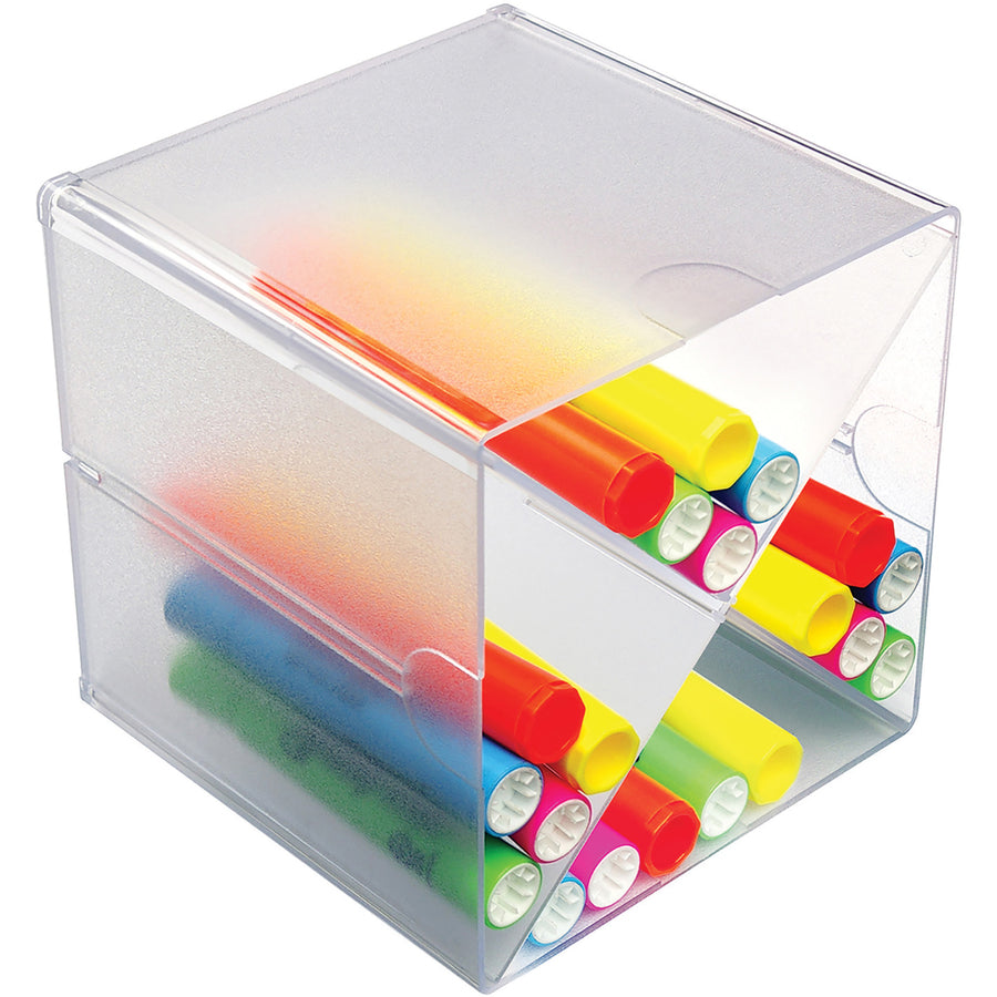 Deflecto Stackable Cube Organizer - 4 Compartment(s) - 6" Height x 6" Width x 7.25" Depth - Desktop - Stackable - Clear 