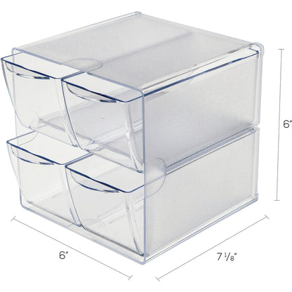 Deflecto Stackable Cube Organizer - 4 Drawer(s) - 6" Height x 6" Width x 7.25" Depth - Desktop - Stackable - Clear - Pla