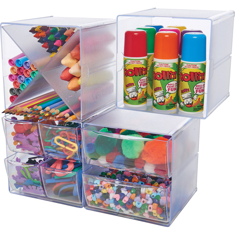 Deflecto Stackable Cube Organizer - 4 Drawer(s) - 6" Height x 6" Width x 7.25" Depth - Desktop - Stackable - Clear - Pla