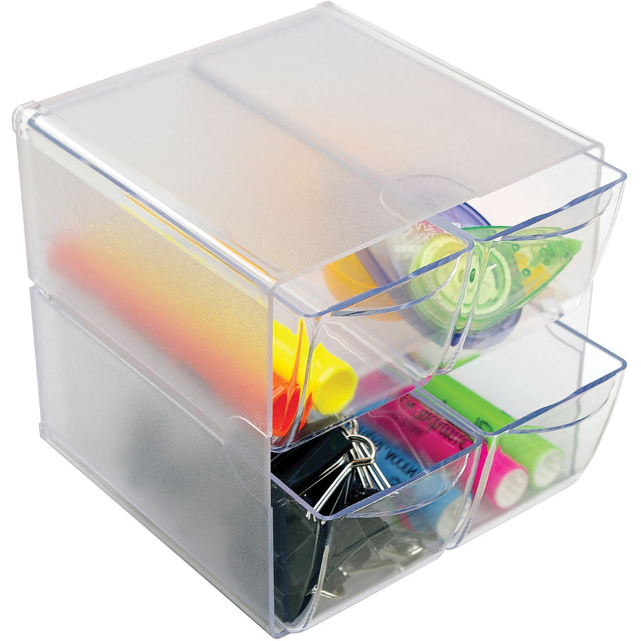 Deflecto Stackable Cube Organizer - 4 Drawer(s) - 6" Height x 6" Width x 7.25" Depth - Desktop - Stackable - Clear - Pla