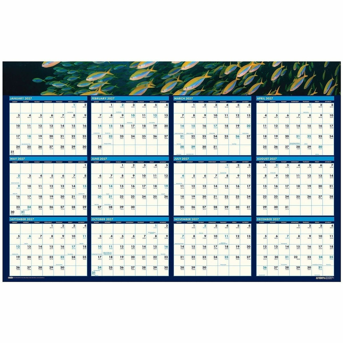 House of Doolittle Earthscapes Sea Life Laminated Planner - Julian Dates - 12 Month - January 2027 to December 2027 - 24