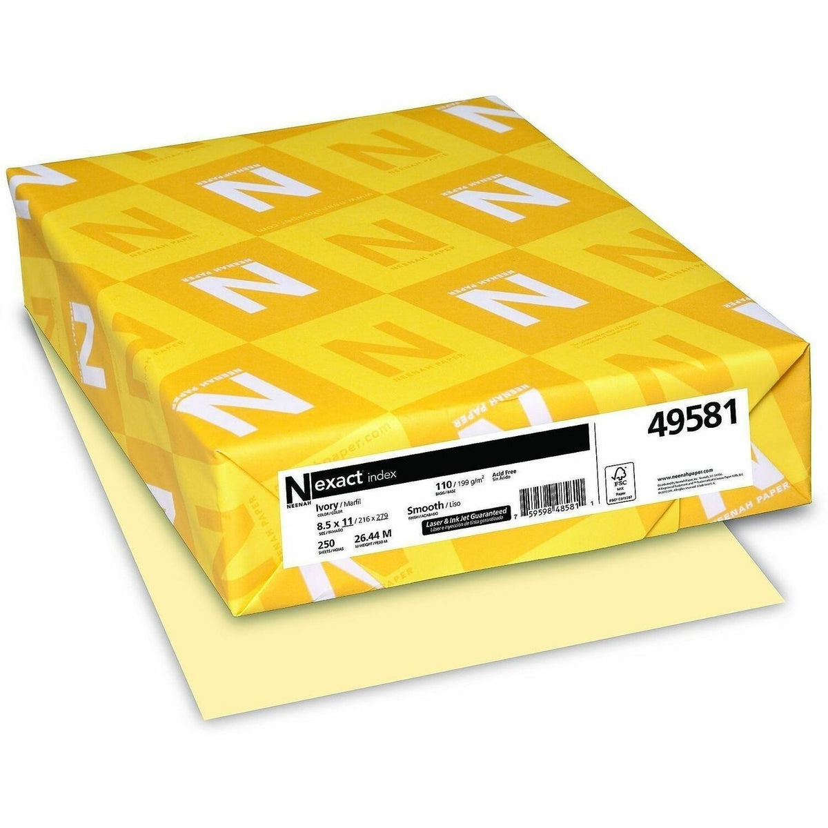 Exact Heavyweight Index Paper - Ivory - 94 Brightness - Letter - 8 1/2" x 11" - 110 lb Basis Weight - Smooth - 250 / Pac