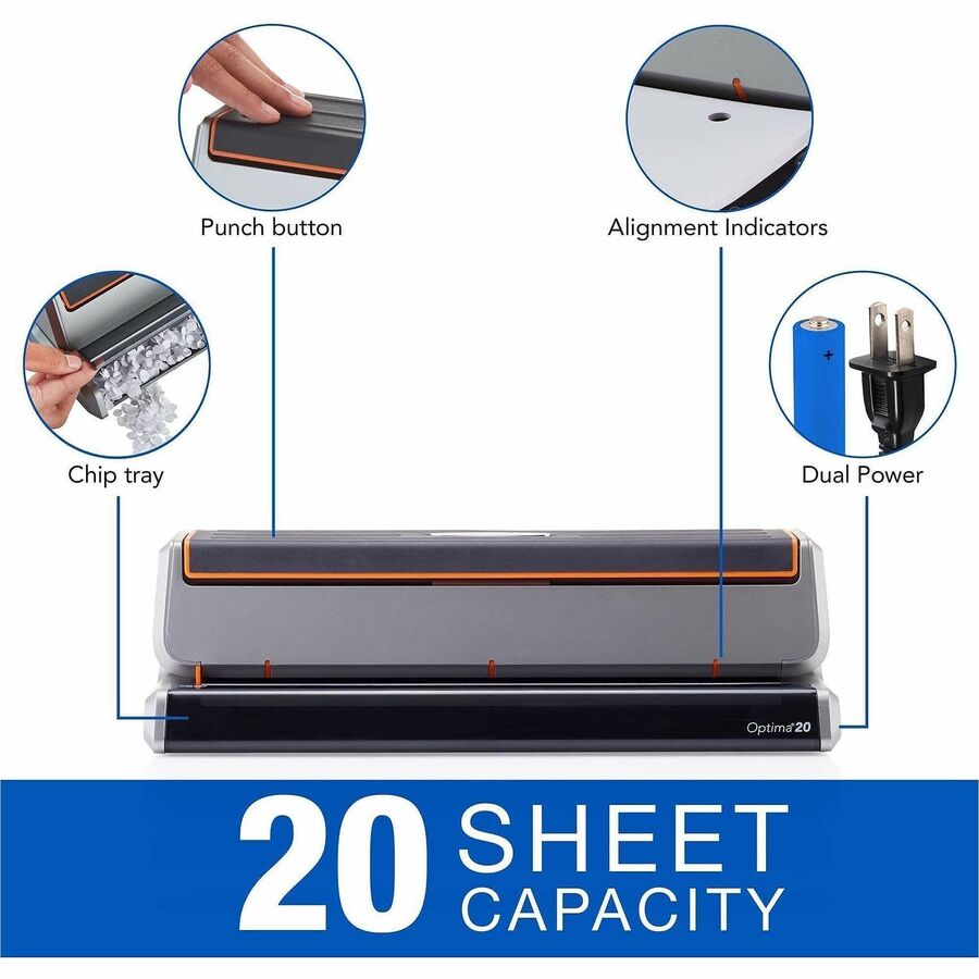 Swingline Optima 20 Electric Punch - 3 Punch Head(s) - 20 Sheet - 9/32" Punch Size - 5" Width x 11.5" Depth x 3.8" Heigh