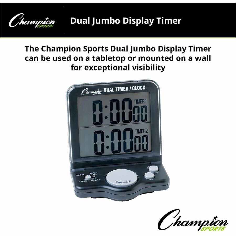 Champion Sports Dual Jumbo Display Timer - 1 Day - Desktop, Wall Mountable - For Sports - Black