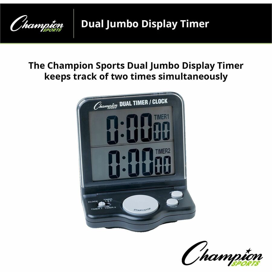 Champion Sports Dual Jumbo Display Timer - 1 Day - Desktop, Wall Mountable - For Sports - Black