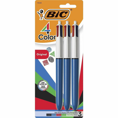 BIC 4-Color Retractable Ball Pen - 1 mm Medium Conical Pen Point - Refillable - Retractable - Black, Blue, Green, Red In
