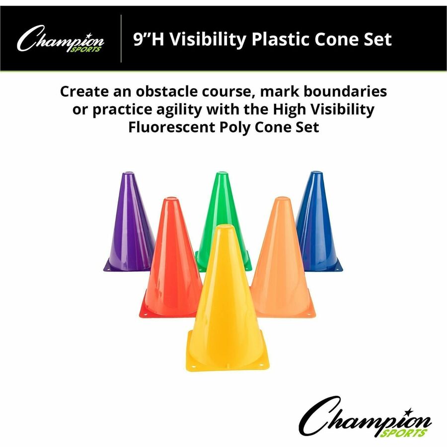 Champion Sports High Visibility Plastic Cone Set - Fluorescent Orange - Plastic