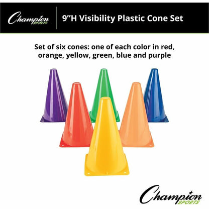 Champion Sports High Visibility Plastic Cone Set - Fluorescent Orange - Plastic