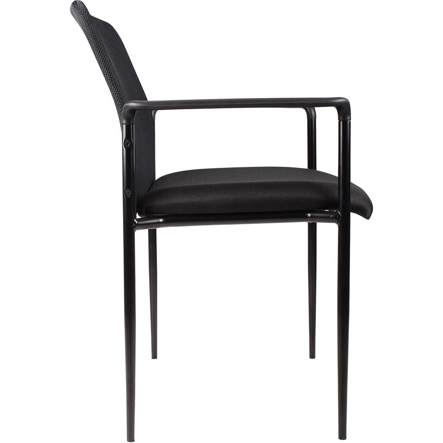Lorell Reception Side Chair with Molded Cap Arms - Black Seat Color - Mesh Back Material - Steel Frame Material - Four-l
