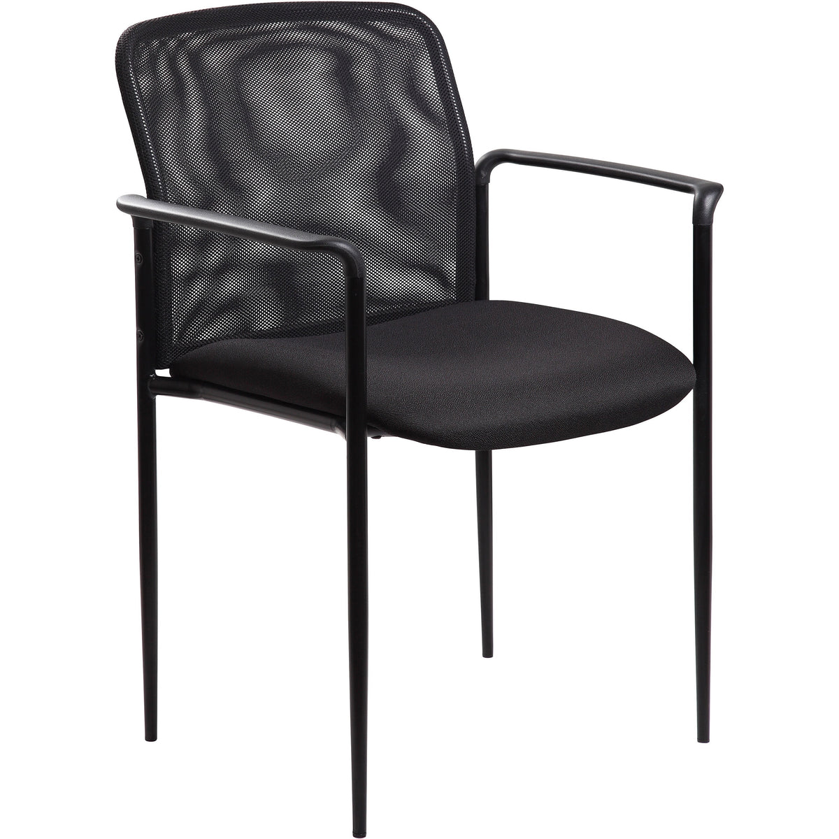 Lorell Reception Side Chair with Molded Cap Arms - Black Seat Color - Mesh Back Material - Steel Frame Material - Four-l