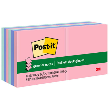 Post-it® Greener Dispenser Notes - Sweet Sprinkles Color Collection - 1200 - 3" Flag/Note Width x 3" Flag/Note Length - 