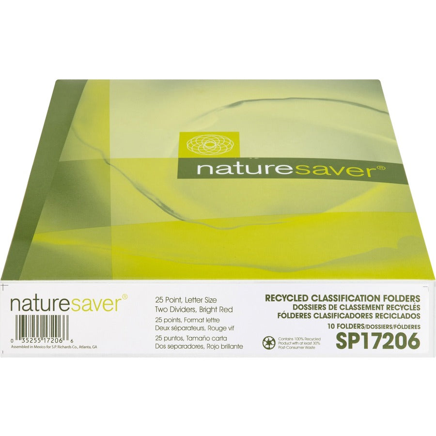 Nature Saver Letter Recycled Classification Folder - 8 1/2" x 11" - 2" for Folder - 2 Divider - 25 pt. - Red - 100% Recy