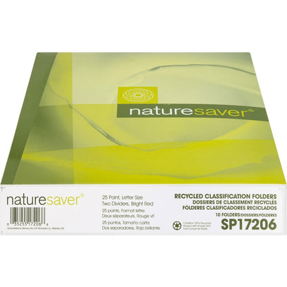 Nature Saver Letter Recycled Classification Folder - 8 1/2" x 11" - 2" for Folder - 2 Divider - 25 pt. - Red - 100% Recy