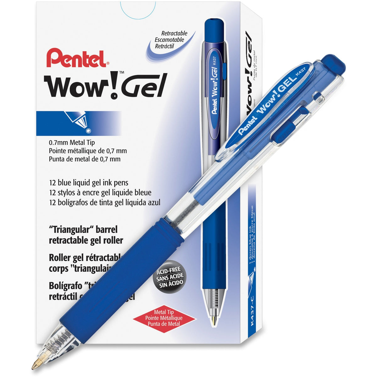 Pentel Wow! Gel Pens - 0.7 mm Medium Pen Point - Retractable - Blue Ink - Gel-based - Clear Barrel - 12 / Dozen