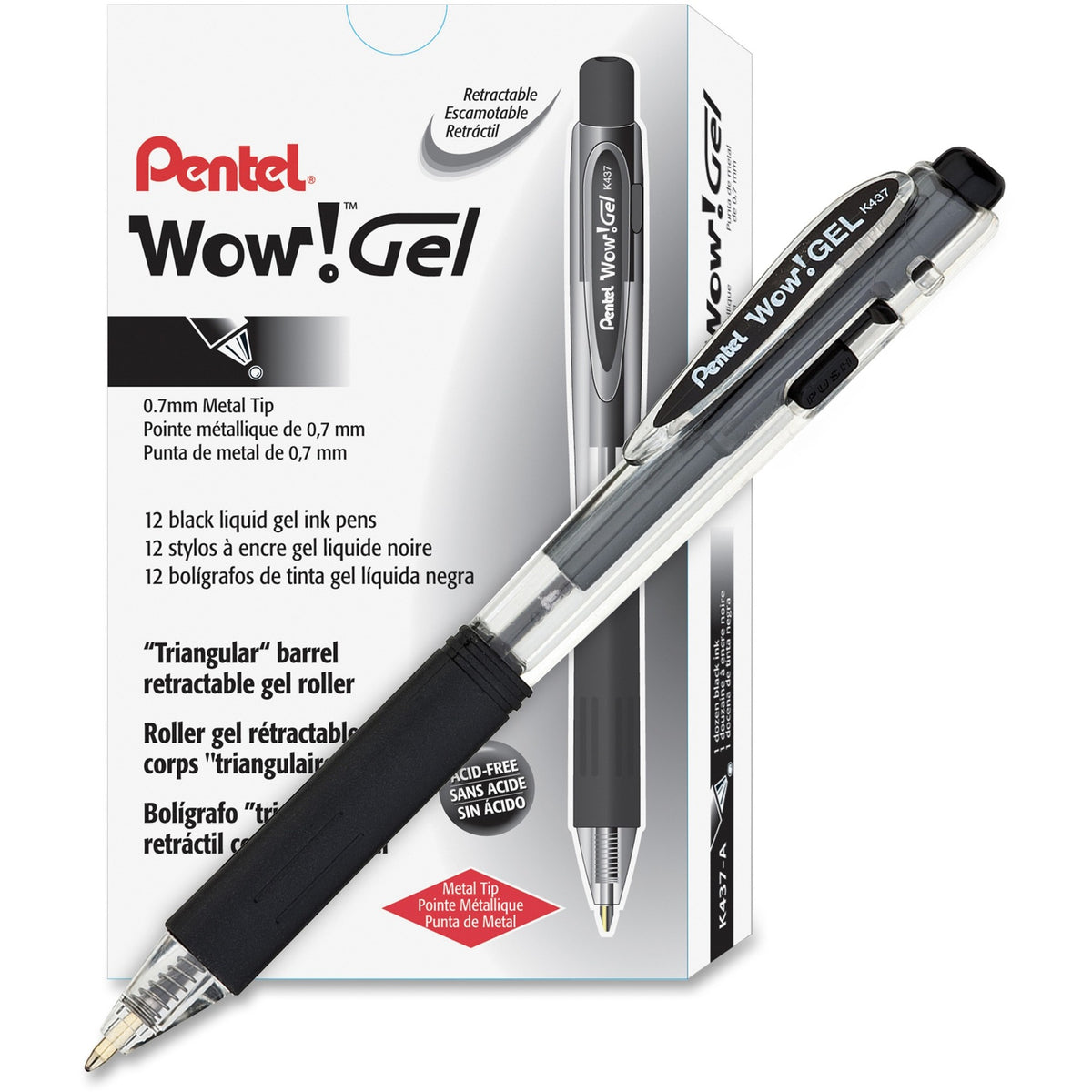 Pentel Wow! Gel Pens - 0.7 mm Medium Pen Point - Retractable - Black Ink - Gel-based - Clear Barrel - 12 / Dozen