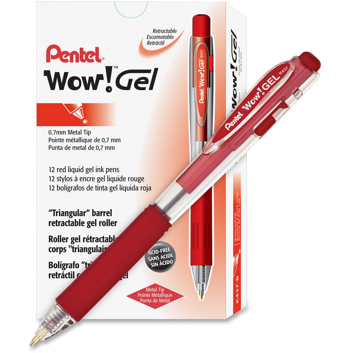 Pentel Wow! Gel Pens - 0.7 mm Medium Pen Point - Retractable - Red Ink - Gel-based - Clear Barrel - 12 / Dozen