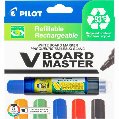 Pilot BeGreen Refillable VBoard Dry-erase Marker - Refillable - Orange, Green, Blue, Black, Red Ink - 5 / Pack