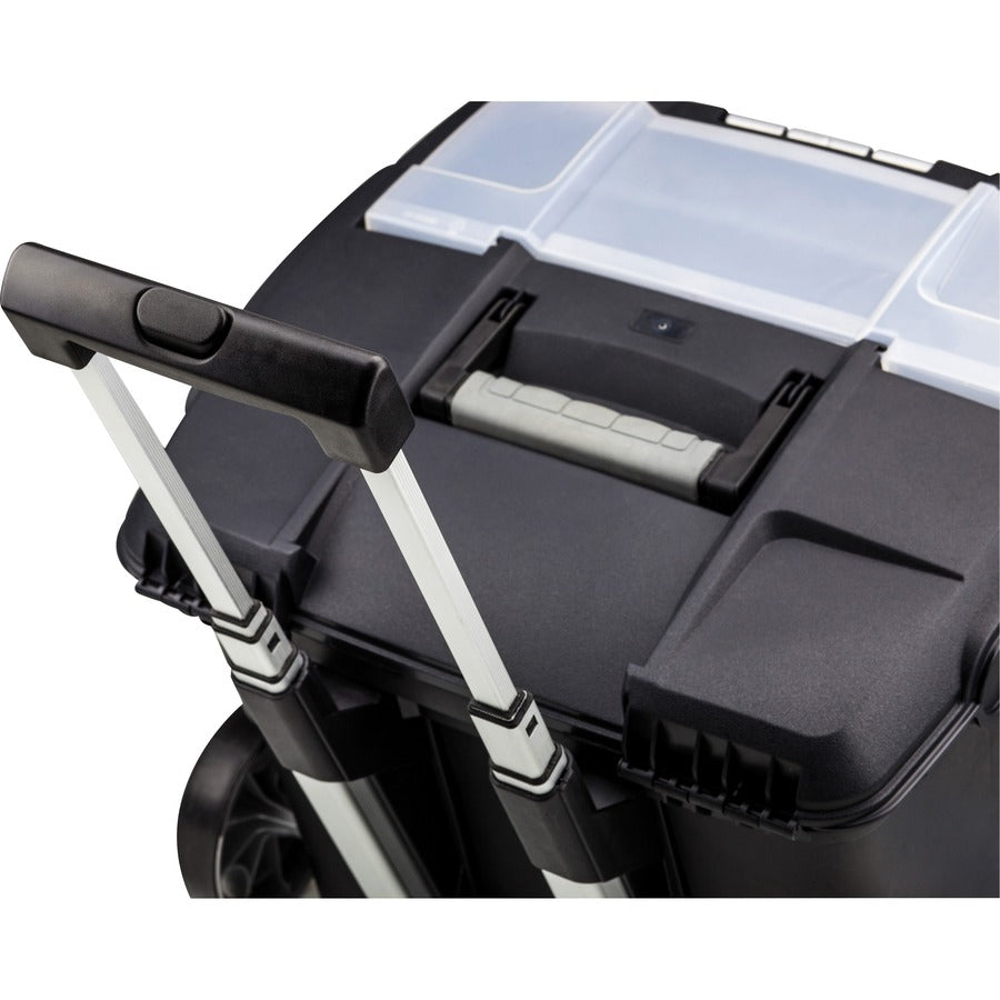 Storex Premium File Cart - Telescopic Handle - Steel, Plastic - 15" Length x 16.37" Width x 17" Depth - Black - 1 Each