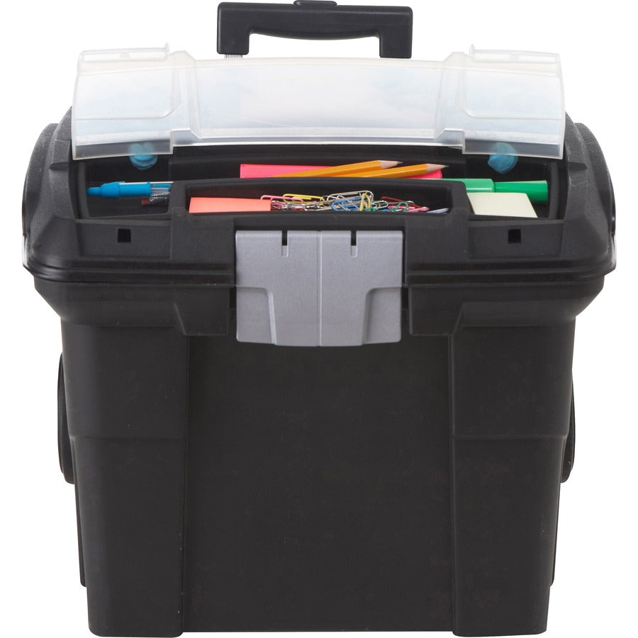 Storex Premium File Cart - Telescopic Handle - Steel, Plastic - 15" Length x 16.37" Width x 17" Depth - Black - 1 Each