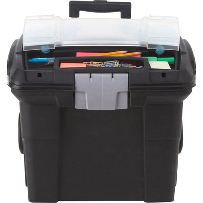 Storex Premium File Cart - Telescopic Handle - Steel, Plastic - 15" Length x 16.37" Width x 17" Depth - Black - 1 Each