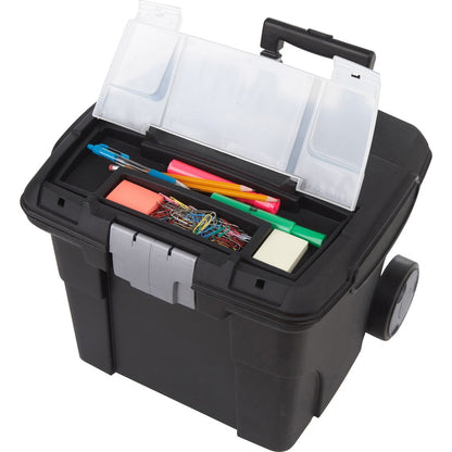 Storex Premium File Cart - Telescopic Handle - Steel, Plastic - 15" Length x 16.37" Width x 17" Depth - Black - 1 Each